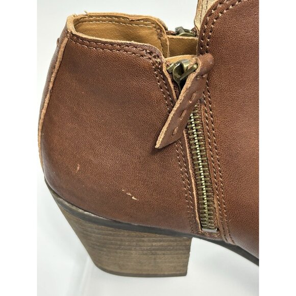 Frye Judith Double Zip Leather Ankle Boots Heel Booties Cognac Brown 7M Women’s - Picture 5 of 9